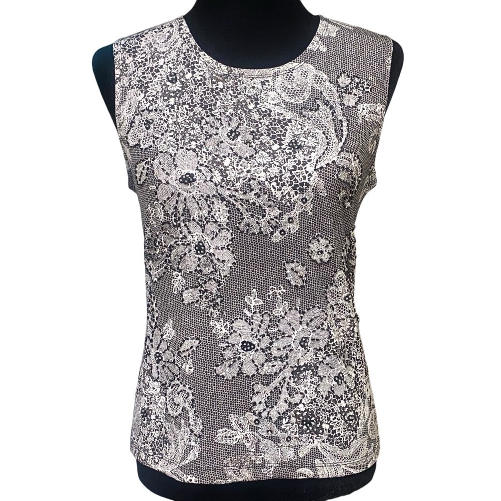 Lapis Beaded Sequin Floral Sleeveless Top Black White Party Y2K Large